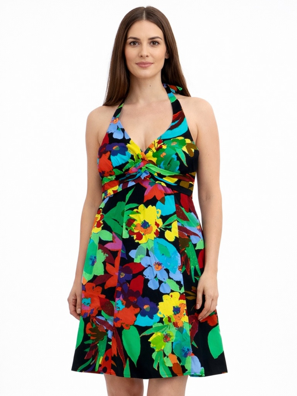 Black Floral Halter Dress Size 10P Tropical Madison Leigh